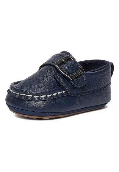 Mocasini copii - material sintetic - albastru - inchidere velcro - design clasic