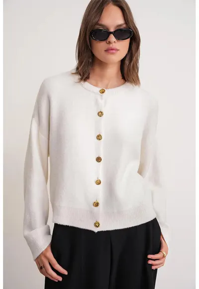 Cardigan tricotat - alb natural - nasturi