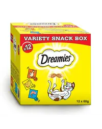 DREAMIES Variety Snack Box Recompense pentru pisici cu gust de pui, branza si somon 720 g