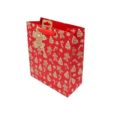 Pungă de cadou, din hârtie, colecția Clairefontaine de la Eurowrap, 33x26,5 cm, burduf de 14 cm, Gingerbread