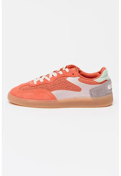 Pantofi sport de piel eintoarsa si material textil cu perforatii - Caramiziu/Liliac prafuit