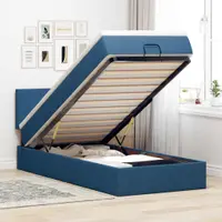 Gossi pat otoman cu saltea si led-uri, tesatura albastra 90x200 cm