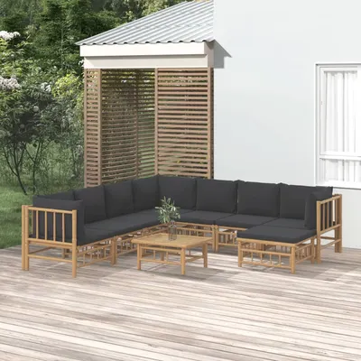 Gossi set mobilier de gradina cu perne gri inchis, 9 piese, bambus