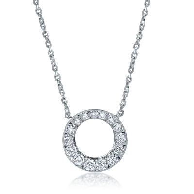 Lant cu pandantiv rotund din aur alb cu diamante de 0.62ct