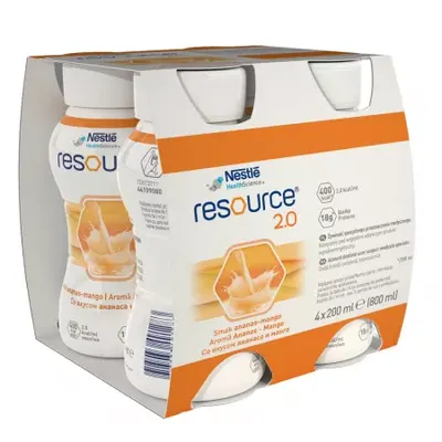 Resource 2.0 cu aroma de ananas si mango, 4 x 200ml, Nestle
