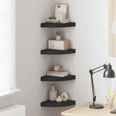 vidaXL Rafturi colțar suspendate, 4 buc., negru, 25x25x3,8 cm, MDF