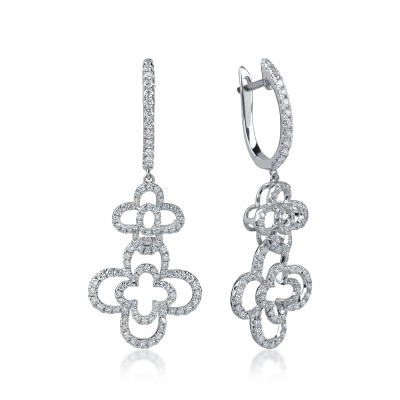 Cercei geometrici din aur alb cu diamante de 0.9ct