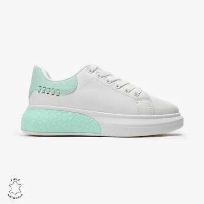 SNEAKERS Dama din Piele Ecologica CRL0129 Alb cu VERDE