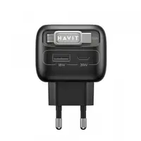 Incarcator Retea Cu Cablu USB-C HAVIT UC251, 35W, 3A, 1 x USB-A - 1 x USB-C, Negru Gri