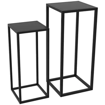 Outsunny Set de 2 Suporturi din Metal pentru Plante, Raft de Expunere a Florilor Stivuibil pentru Utilizare in Interior sau in Aer Liber | Aosom RO
