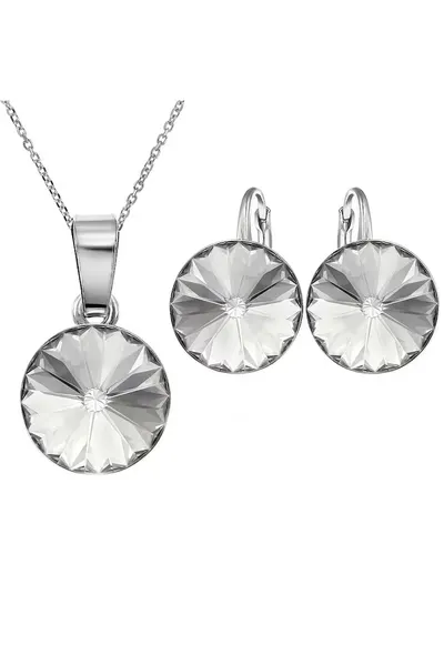 Set Argint 925 placat cu rodiu cu cristale Swarovski® Rivoli 10mm Leverback - Alb
