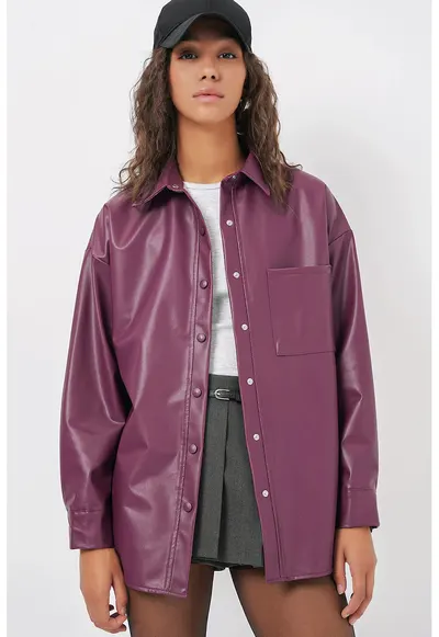 Camasa dama - supradimensionata - mov - piele - Violet