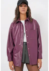 Camasa dama - supradimensionata - mov - piele - Violet