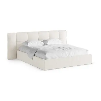 Pat matrimonial fildeș tapițat cu spațiu de depozitare cu somieră 140x200 cm Eric – Micadoni