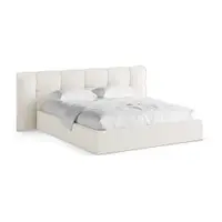 Pat matrimonial fildeș tapițat cu spațiu de depozitare cu somieră 140x200 cm Eric – Micadoni