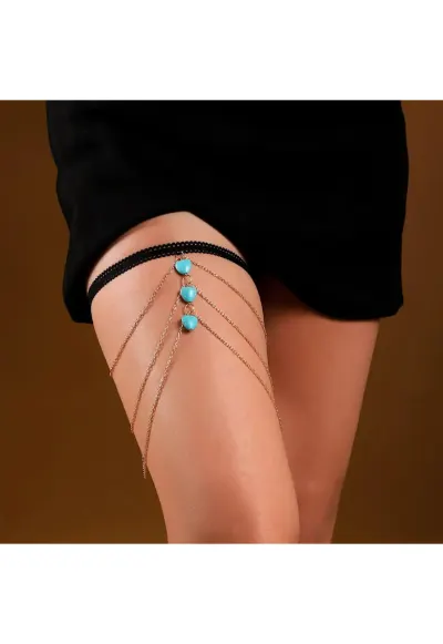 Lant de picior - auriu - cu inimi turquoise - Lyn C23