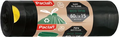 Saci de gunoi cu legături Paclan - Ecoline, 60 l, 15 buc., negre