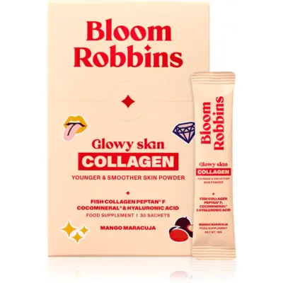 Bloom Robbins Glowy skin COLLAGEN YOUNGER & SMOOTHER SKIN POWDER pulbere pentru un ten frumos aroma Mango Maracuja 372 g