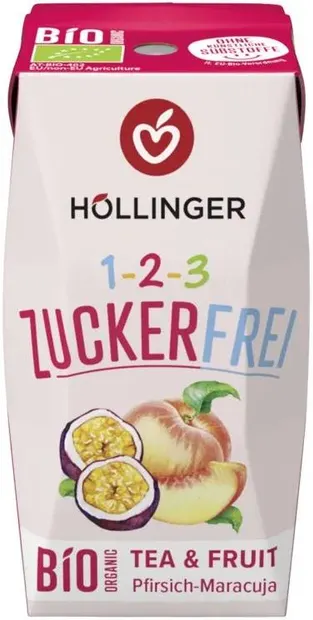 Băutură organică de piersici și fructul pasiunii, fără zahăr, 200 ml, Hollinger