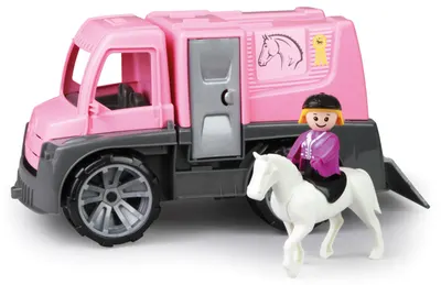 Jucărie pentru copii Lena Truxx - Camion pentru transportul cailor, cu 2 figurine, 29 cm, roz