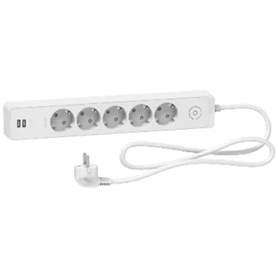 Prelungitor Unica 2P+E, 5 premii + 2 USB + intrerupator, 1.5m,alb