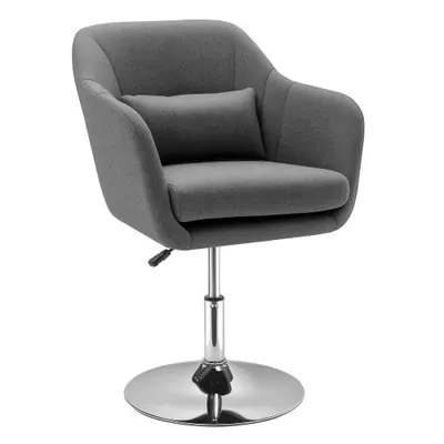 HOMCOM Fotoliu de salon Confort Maxim Pernițe lombare Înălțare reglabilă Rotativ 360° Picior metal cromat Lin Gri | Aosom Romania