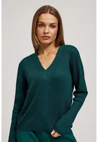 Pulover ajustat cu decolteu in V verde smarald - Verde
