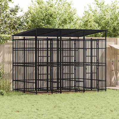 vidaXL Padoc pentru câini de exterior cu acoperiș, 5,53 m², oțel
