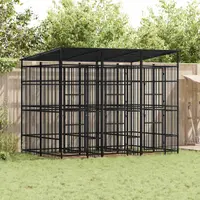 vidaXL Padoc pentru câini de exterior cu acoperiș, 5,53 m², oțel