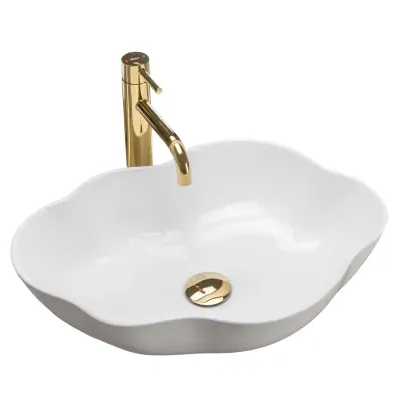 Lavoar cu montare pe blat 51 cm, alb lucios, asimetric, Rea Pearl