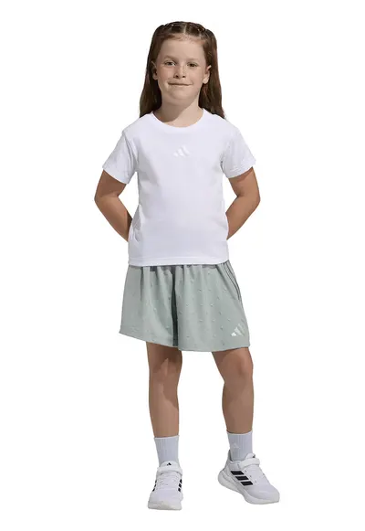 Set de tricou de bumbac si pantaloni scurti - 2 piese - Alb/Verde pal