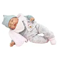 Papusa Nines D Onil, Snow, nou-nascut, cu sunete, cu ochii inchisi, ambalata in saculet, cu miros de vanilie, 45 cm