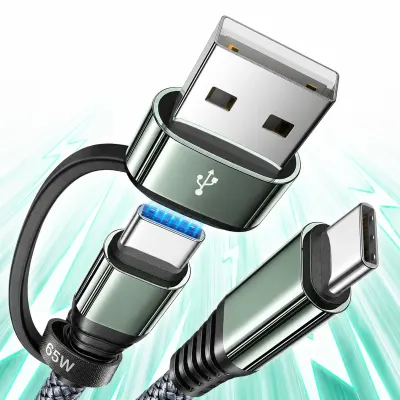 Cablu de incarcare 2 in 1 si transfer de date Fast Charge 65W, 1m, USB-C, Negru (Copy) - Default Title