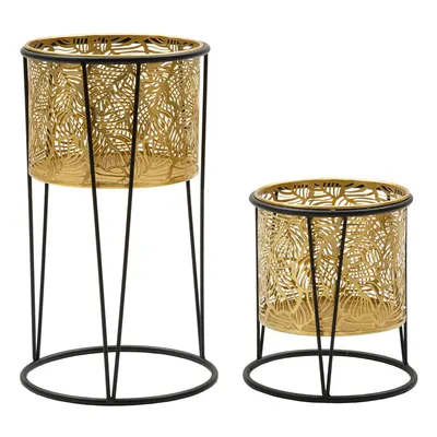 Set 2 suporturi pentru ghivece Mauro Ferretti Leavy, înălțime 40 cm, auriu
