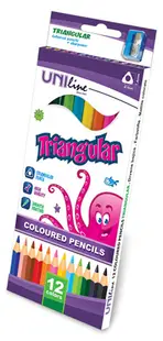 Creioane colorate triunghiulare Uniline - 12 culori, cu ascutitoare