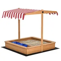 Outsunny Nisipar din Lemn pentru Copii cu Copertina Reglabila in Inaltime, 107.5x107.5x110cm | Aosom Romania