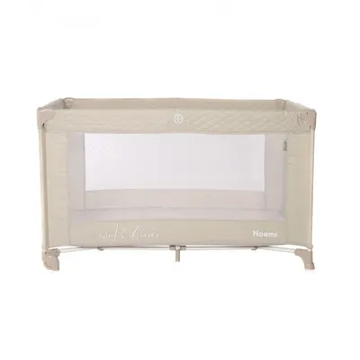 Patut Lorelli Noemi Fog Beige Star pliabil, cu 1 nivel, laterala cu fermoar, roti cu sistem de blocare, salteluta si geanta de transport incluse
