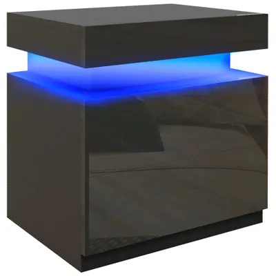 HOMCOM Masă de noapte neagră cu lumină LED, Front lucios cu 2 sertare, pentru Sufragerie, Dormitor | Aosom Romania