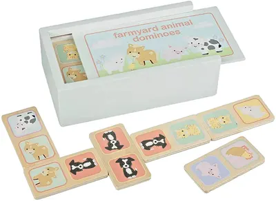 Domino din lemn Orange Tree Toys - Animale de fermă, 28 piese