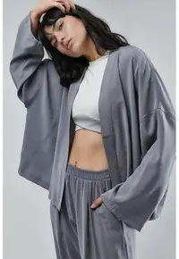 Kimono maneca lunga - gri inchisdwqf - Gri inchis
