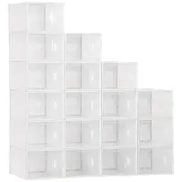HOMCOM Dulap Dreptunghiular pentru Încălțăminte, Economisire Spațiu, 18 Cutii Transparente din Plastic PP, 25x35x19 cm | Aosom Romania