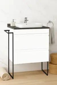 Set Baza front MDF si Lavoar seria 686, cu sertare, cadru metalic, montat, 60 cm, alb