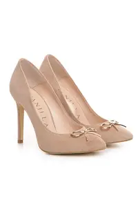 Pantofi Stiletto cu toc subtire - piele naturala intoarsa - bej