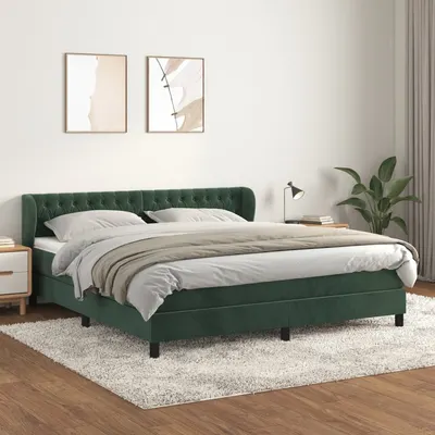 Gossi pat box spring cu saltea, verde inchis, 160x200 cm, catifea