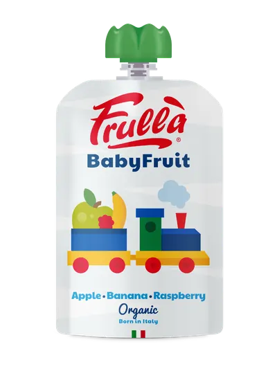 Piure pentru copii din mar banana si zmeura Baby Fruit Bio, 100g, Frulla