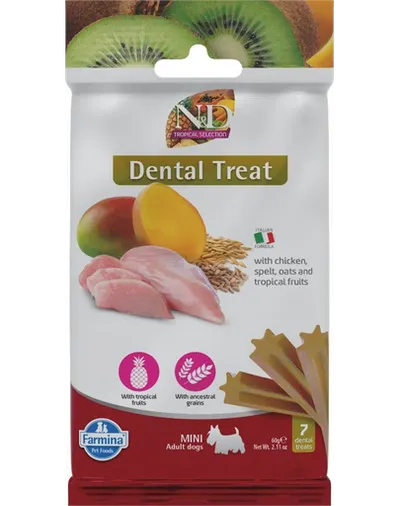 FARMINA N&D Tropical Selection Dental Treat Chicken Mini 60 g gustare dentara pentru caini de rase mici, cu pui
