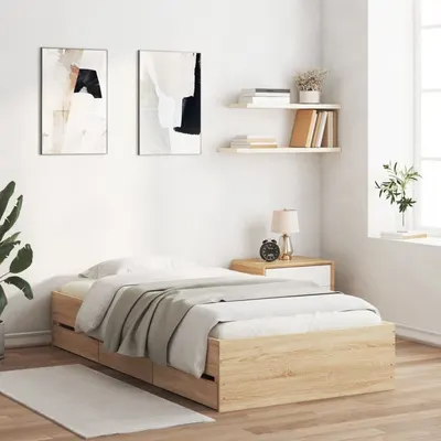 vidaXL Cadru de pat cu sertare stejar sonoma 90x190 cm lemn prelucrat