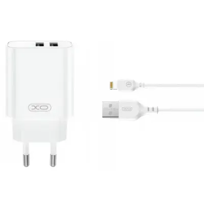 Incarcator Retea Cu Cablu Lightning XO Design CE34, 12W, 2.4A, 2 x USB-A (Alb)