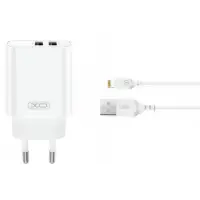 Incarcator Retea Cu Cablu Lightning XO Design CE34, 12W, 2.4A, 2 x USB-A (Alb)