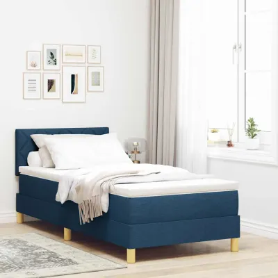 vidaXL Pat cu arcuri cu pernă Manual albastru 90 x 200 cm țesătură